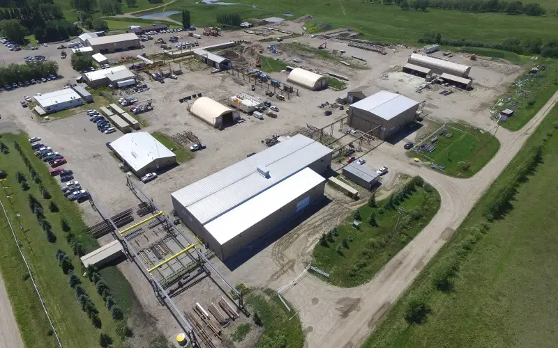 Aerial view of Bunch Clearwater fabrication facility in Rocky Mountain House