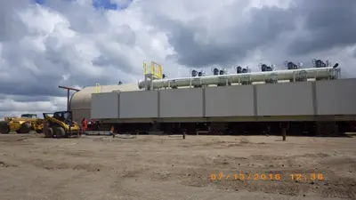 Oilsands tailing ponds barge aerial