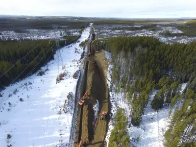 Pipeline installation Alberta aerial